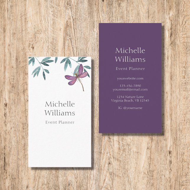 Simple Modern Garden Greenery Botanical Dragonfly Business Card (Creator Uploaded)