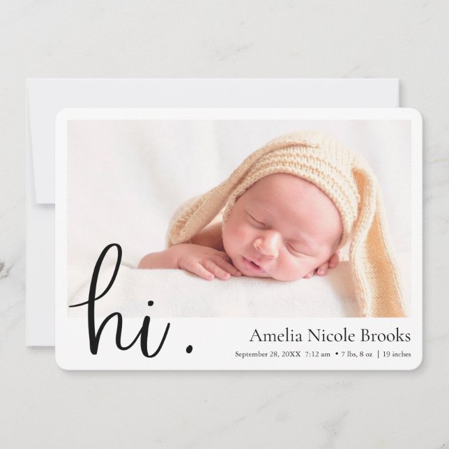 Simple Modern Gender Neutral Custom Photo Birth Announcement (Front)