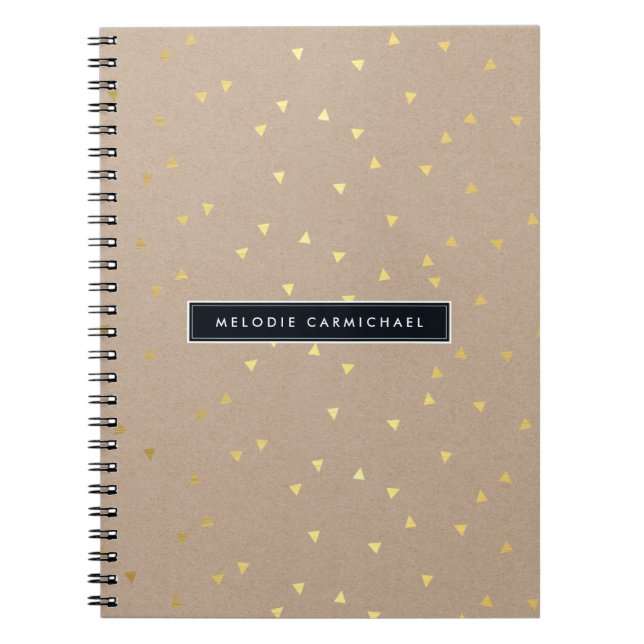 SIMPLE modern geo confetti pattern gold foil kraft Spiral Notebook (Front)