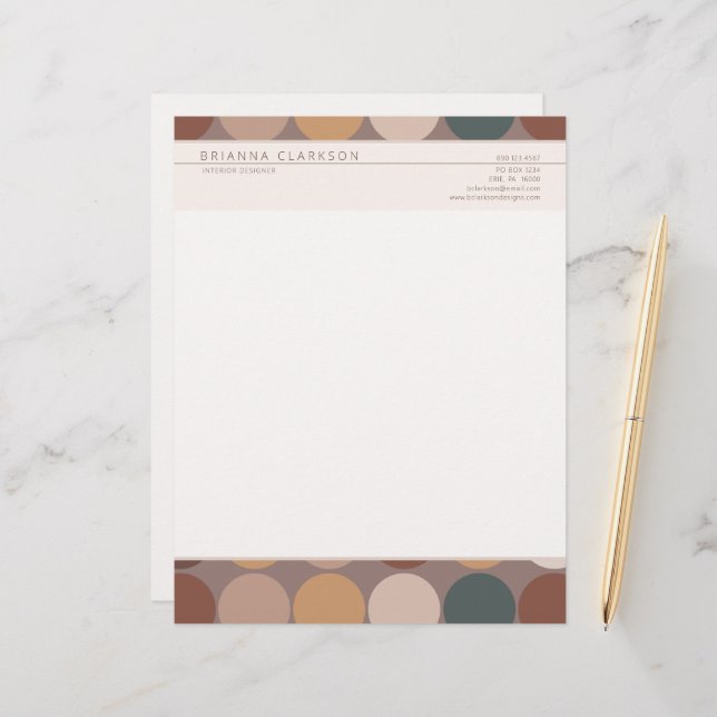 Simple Modern Geometric Earth Tone Circle Pattern Custom Letterhead (Front/Back In Situ)