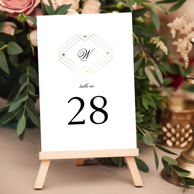 Simple Modern Geometric Gold Diamond Monogram Table Number (Creator Uploaded)