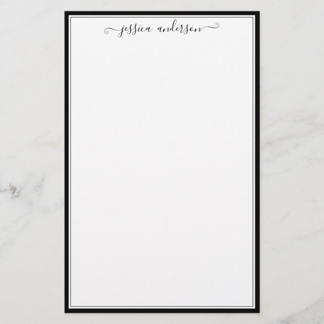 Simple Modern Girly Black Script Font Calligraphy Stationery (Front)