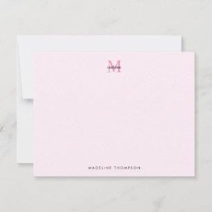 Simple Modern Girly Pink Monogram Card