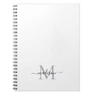 Simple Modern Girly Script Monogram Black Grey Notebook