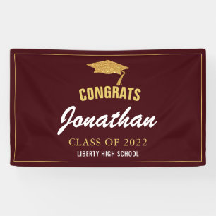 Simple Modern Glitter Grad Red Maroon Graduation Banner