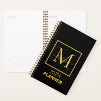 Simple Modern Gold and Black Monogram Planner