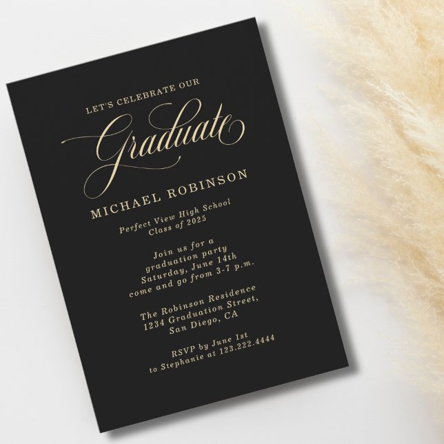Simple Modern Gold Black Graduation Party Invitation (Creator Uploaded)