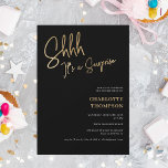 simple modern gold black photo surprise Sweet 16 Invitation<br><div class="desc">Shhh its a surprise! Elegant simple modern gold on black photo Sweet 16</div>