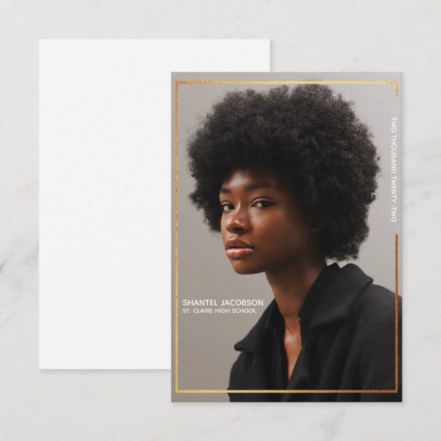 Simple Modern Gold Border Graduation Announcement (Front/Back)