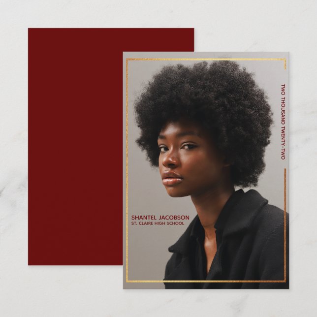 Simple Modern Gold Border Graduation Announcement (Front/Back)