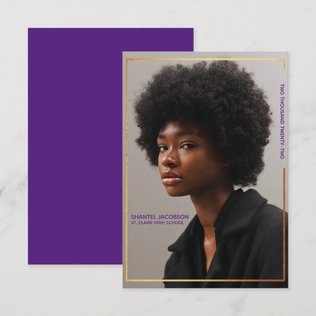 Simple Modern Gold Border Graduation Announcement (Front/Back)