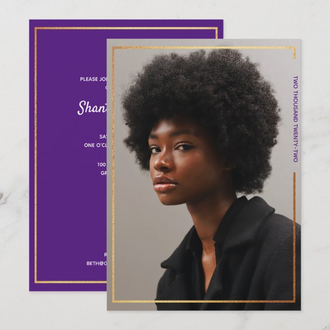 Simple Modern Gold Border Graduation Invitation (Front/Back)