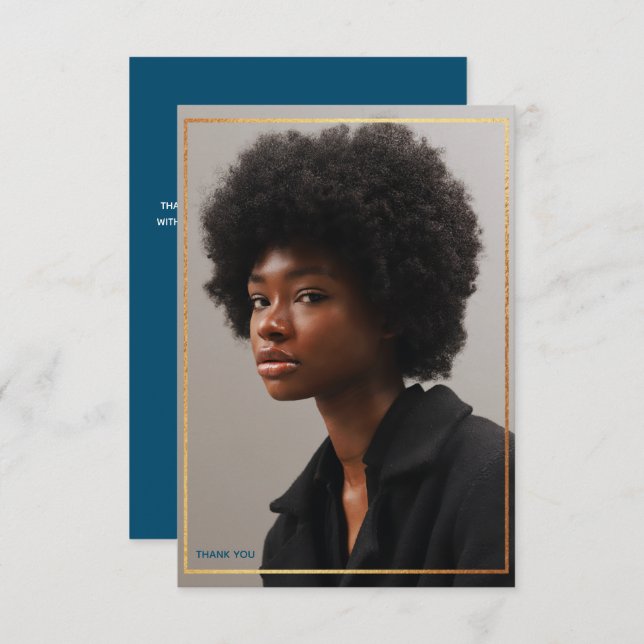 Simple Modern Gold Border Graduation Thank You Inv Invitation (Front/Back)