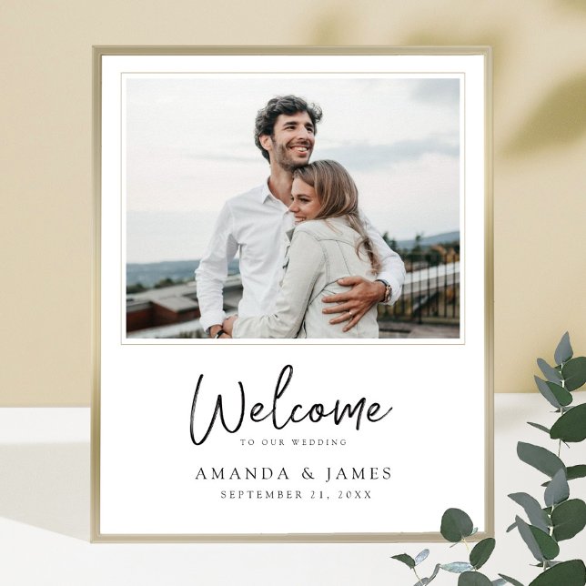 Simple Modern Gold Border Photo Wedding Welcome Poster (Creator Uploaded)