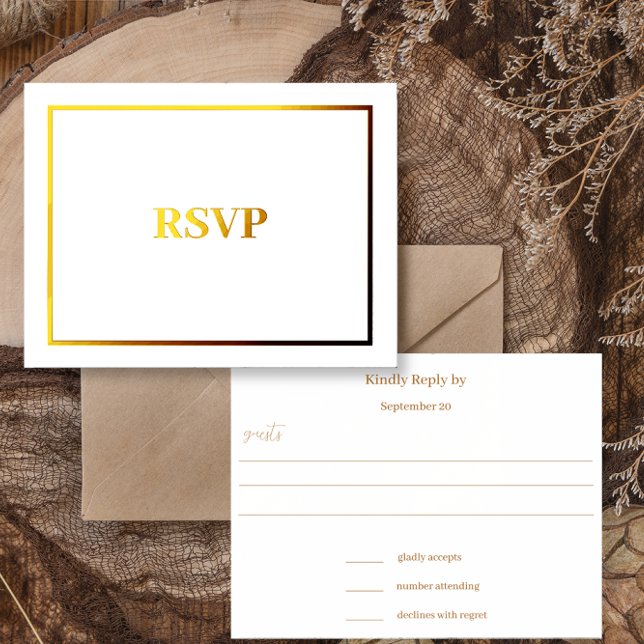 Simple Modern Gold Border Wedding RSVP     Foil Invitation Postcard (Creator Uploaded)