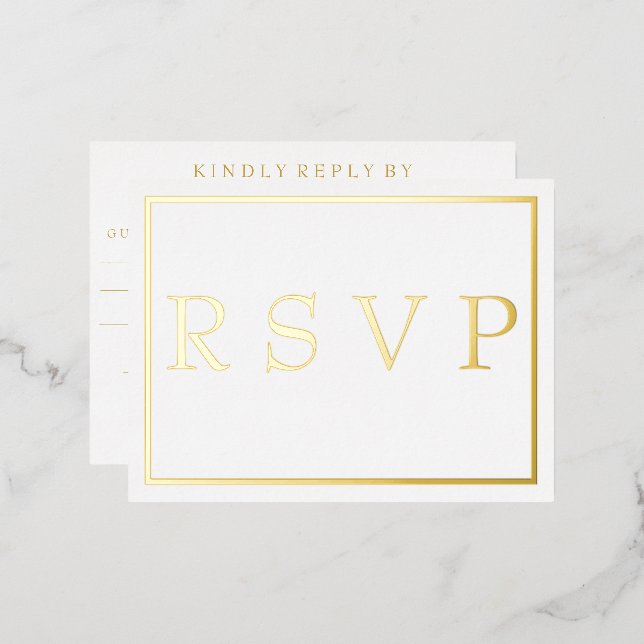Simple Modern Gold Border Wedding RSVP     Foil Invitation Postcard (Front/Back)