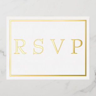 Simple Modern Gold Border Wedding RSVP     Foil Invitation Postcard