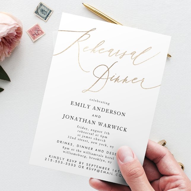 Simple Modern Gold Calligraphy Wedding Rehearsal Invitation (Creator Uploaded)