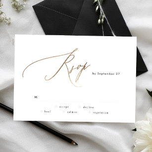 Simple Modern Gold Calligraphy Wedding RSVP Card