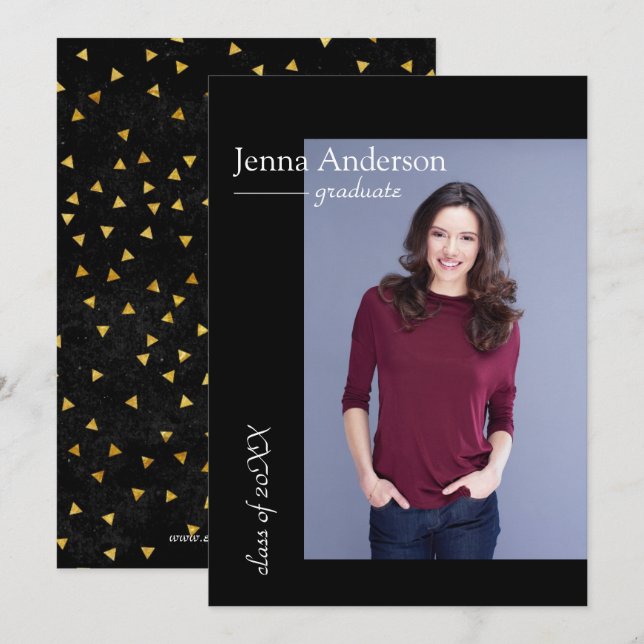 Simple Modern Gold Confetti -Grad Announcement (Front/Back)