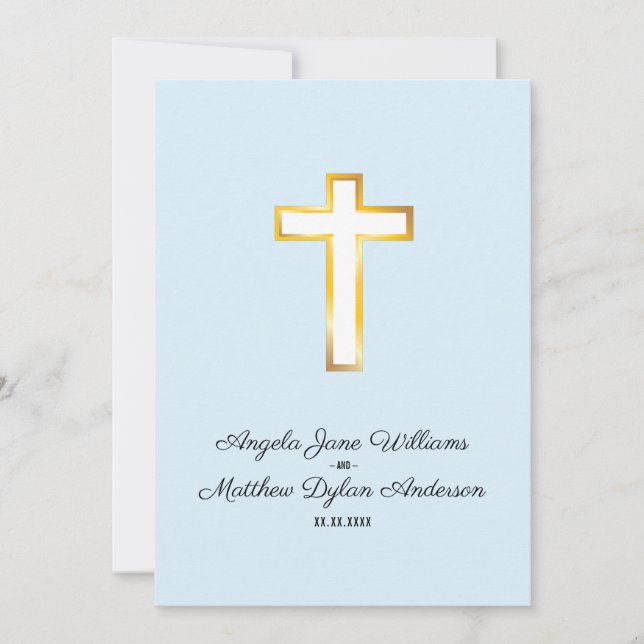 Simple Modern Gold Cross Religious Church Ceremony Invitation (Front)