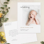 Simple Modern Gold Custom Photo New Baby Birth Announcement Postcard<br><div class="desc">This simply charming photo birth announcement postcard features a contemporary design that lets you easily customise it to suit your style. Partially overlapping with the photo towards the top, we've added 'introducing' in all lower case in a relaxed, modern script that lends a feeling of warmth and familiarity. But please...</div>