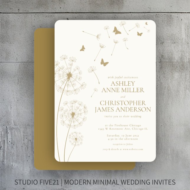 Simple Modern Gold Dandelion Wedding Invitation (Creator Uploaded)