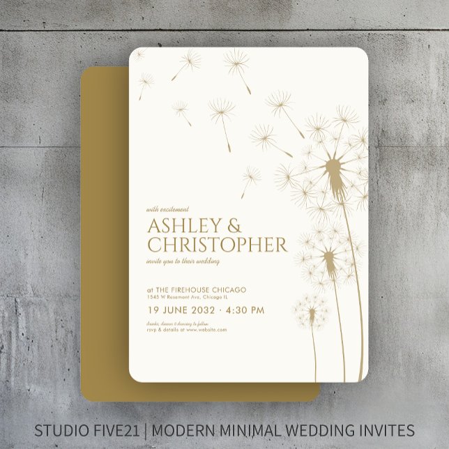 Simple Modern Gold Dandelion Wedding Invitation (Creator Uploaded)