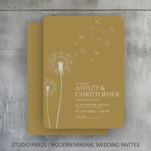 Simple Modern Gold Dandelion Wedding Invitation