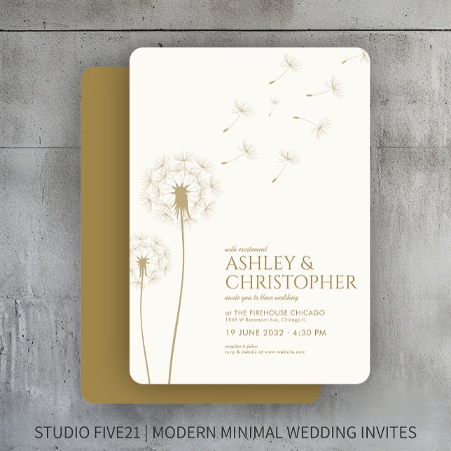 Simple Modern Gold Dandelion Wedding Invitation (Creator Uploaded)