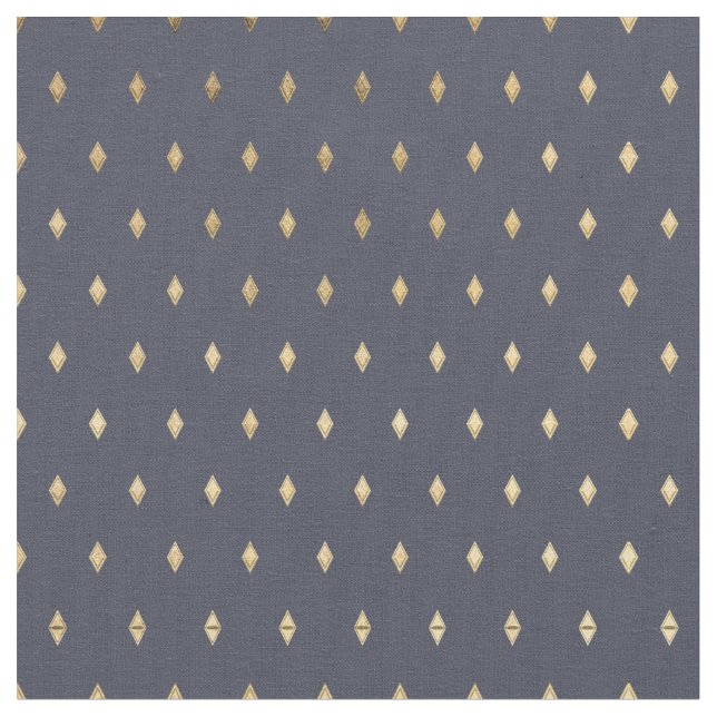 Simple Modern Gold Diamond Navy Blue Pattern Fabric (Close Up)