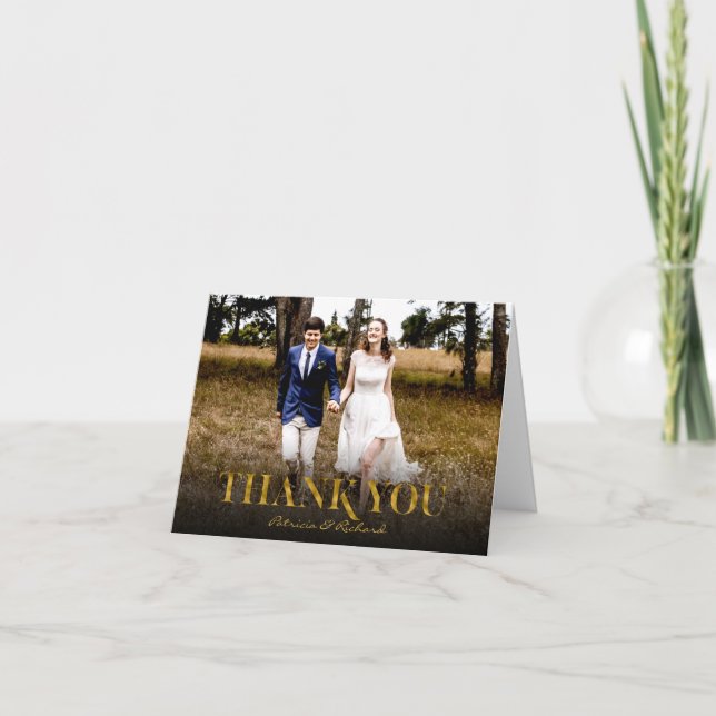 Simple Modern Gold Foil Wedding Thank You Photo (Front)