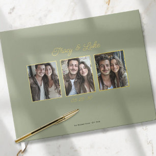 Simple Modern Gold Frame with Three Couple Photos Guest Book