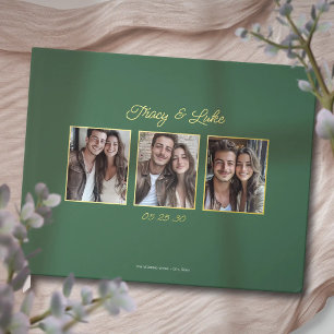 Simple Modern Gold Frame with Three Couple Photos Guest Book
