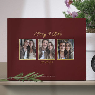 Simple Modern Gold Frame with Three Couple Photos Guest Book
