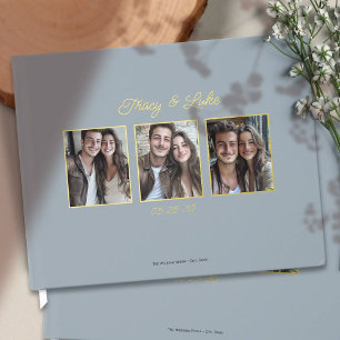 Simple Modern Gold Frame with Three Couple Photos  Guest Book