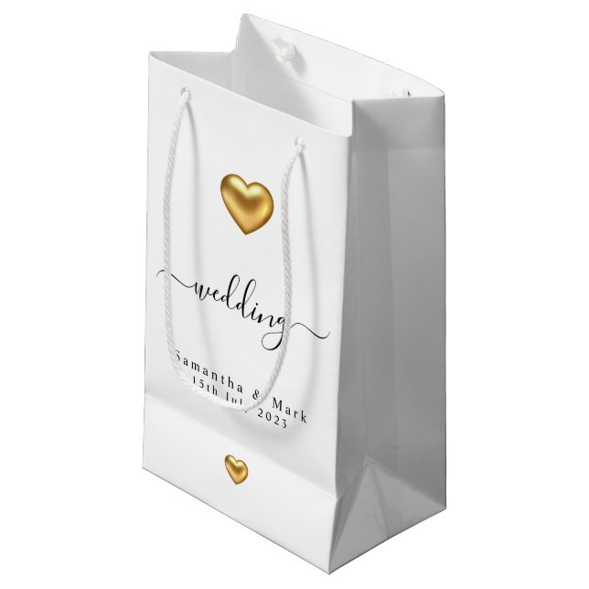 Simple Modern Gold Heart Wedding Small Gift Bag (Front Angled)
