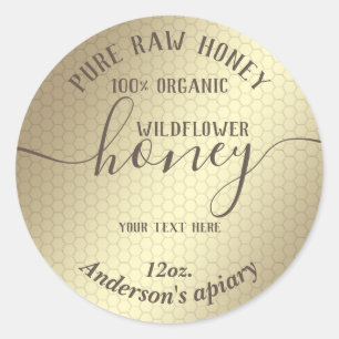 Simple modern gold honey comb honey jar classic round sticker