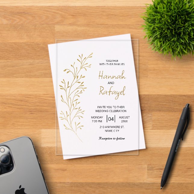 Simple Modern Gold Leaf Wedding Acrylic Invitation (Insitu (Invitation Card))
