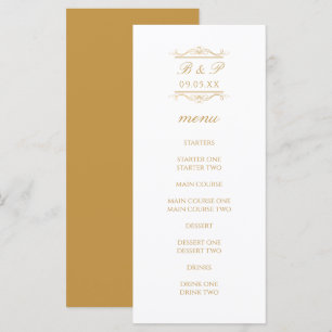 Simple Modern Gold Monogram Wedding Menu Card