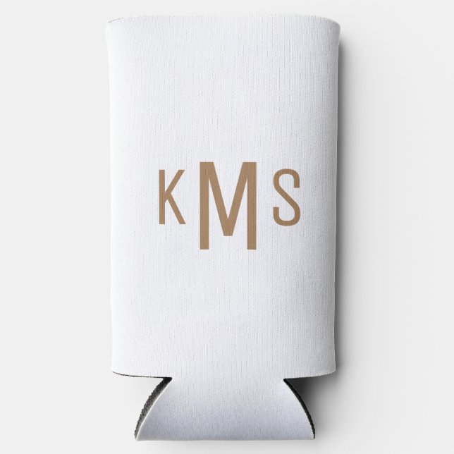 Simple Modern Gold Monogram White Seltzer Can Cooler (Front)