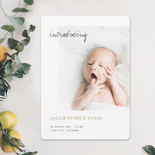 Simple Modern Gold Photo Boy or Girl Birth Announcement