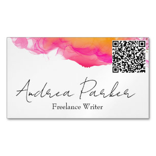Simple Modern Gold Pink QR Code  Magnetic Business Card