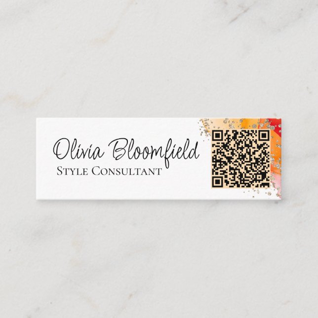 Simple Modern Gold Pink QR Code Mini Business Card (Front)