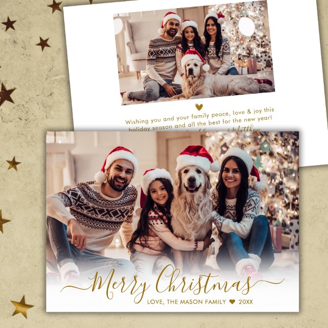 Simple Modern Gold Script 2 Photo Christmas Holiday Card (Creator Uploaded)