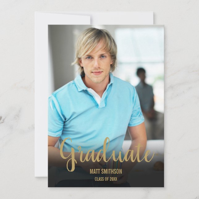 Simple Modern Gold Script Graduate Photo Invitation (Front)