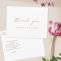 Simple Modern Gold Script Wedding Thank You