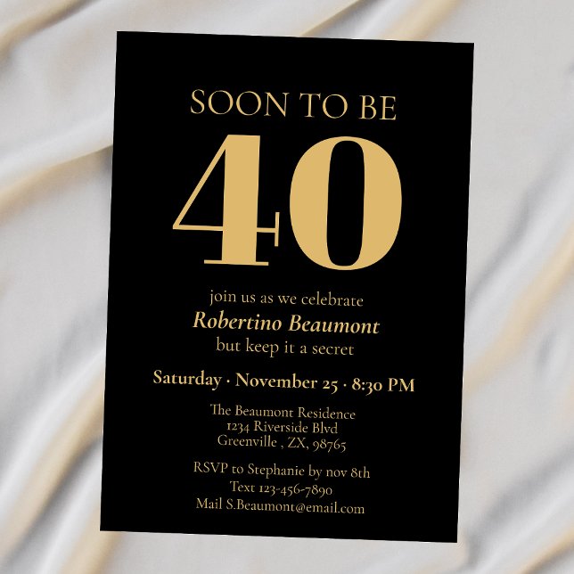 Simple Modern Gold Surprise 40th Birthday Party Invitation (Creator Uploaded)