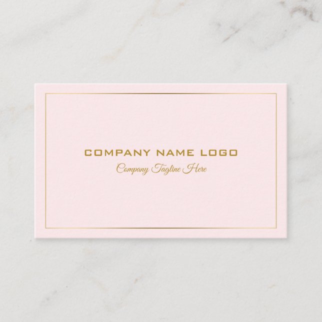 Simple Modern Gold TonesBorder On Pastel Pink Business Card (Front)