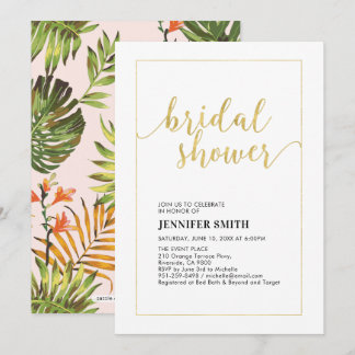 Simple Modern Gold Tropical Wedding Bridal Shower Invitation
